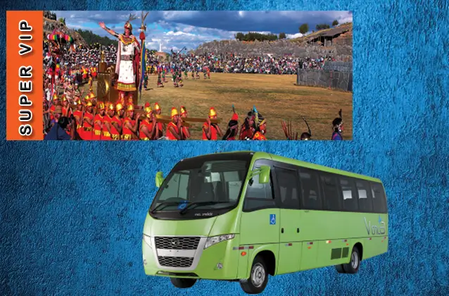 Inti Raymi 2026 ticket. Orange section + tour bus